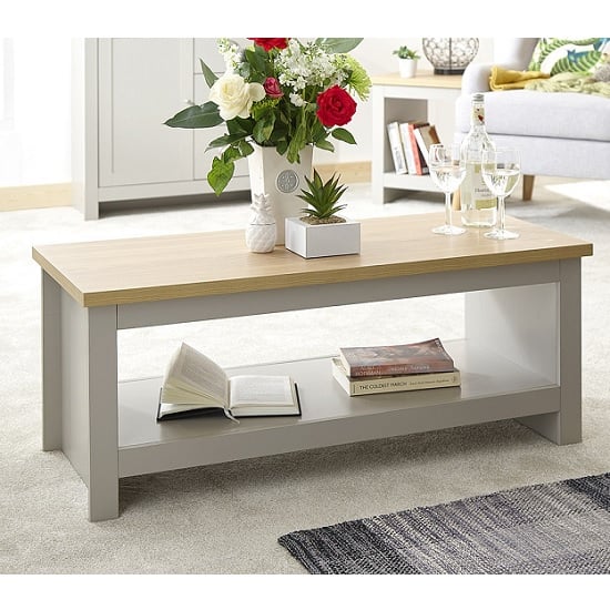 Read more about Loftus wooden coffee table in grey with undershelf