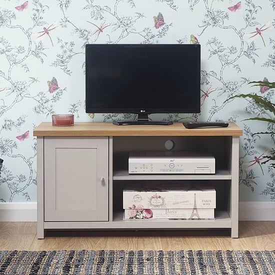 Read more about Loftus wooden small tv stand in grey with 1 door