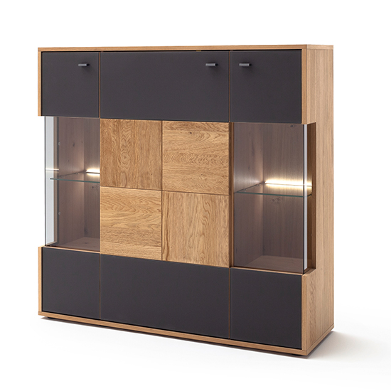 Valencia LED Large Wooden Highboard In Bianco Oak And Anthracite_2