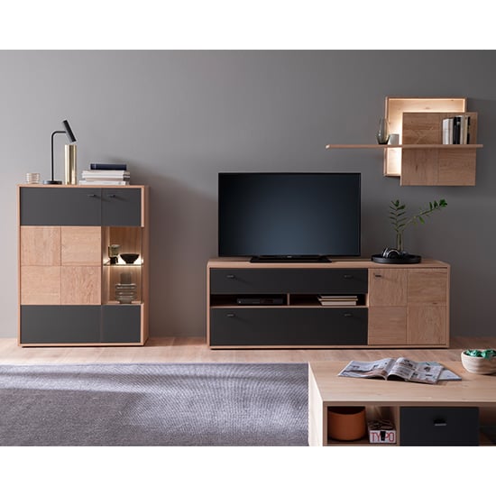 Valencia LED Living Room Furniture Set 2 In Oak And Anthracite