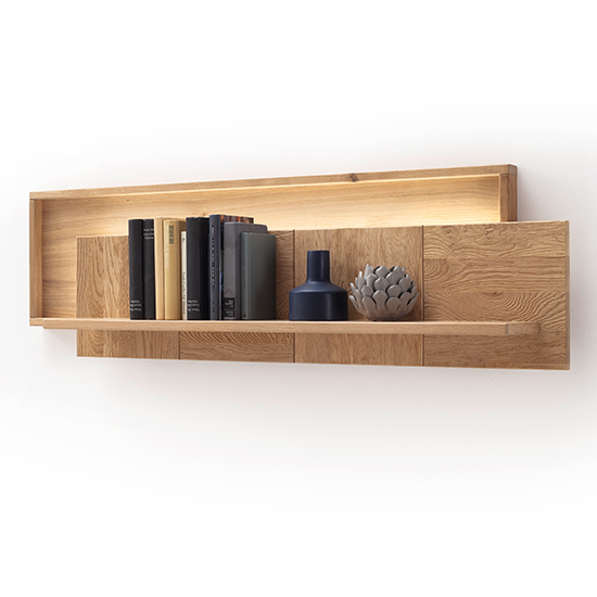 Valencia LED Wide Wooden Wall Shelf In Bianco Oak | FiF