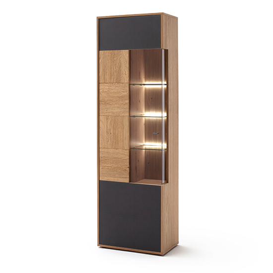 Valencia LED Wooden Display Cabinet In Bianco Oak And Anthracite_2