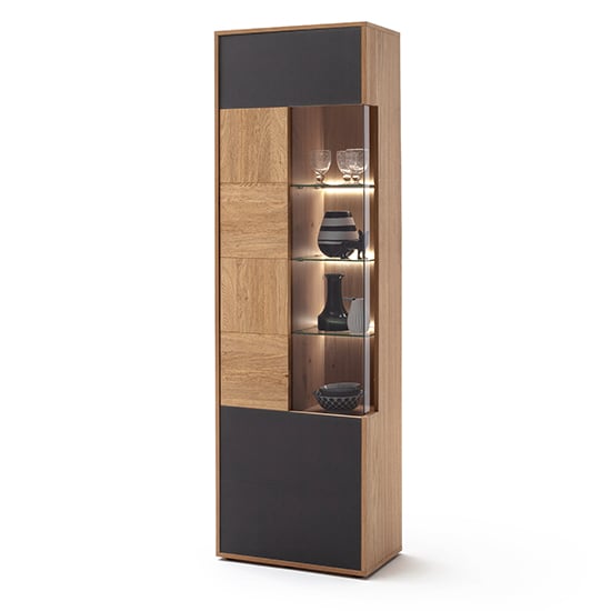Valencia LED Wooden Display Cabinet In Bianco Oak And Anthracite_1