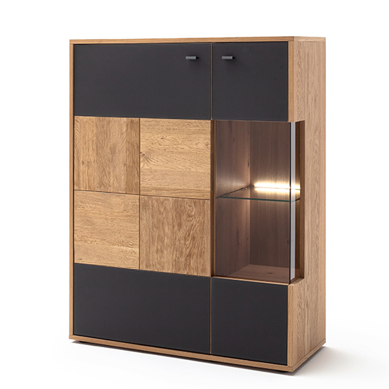 Valencia LED Wooden Highboard In Bianco Oak And Anthracite_2