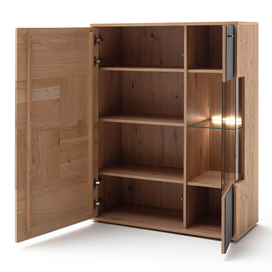 Valencia LED Wooden Highboard In Bianco Oak And Anthracite_3