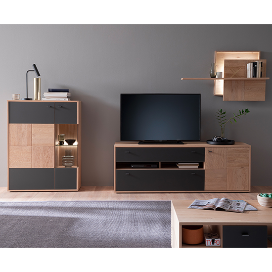 Valencia LED Wooden Highboard In Bianco Oak And Anthracite_4