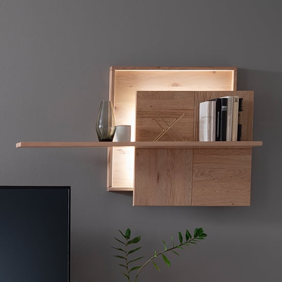 Read more about Valencia led wooden wall shelf in bianco oak