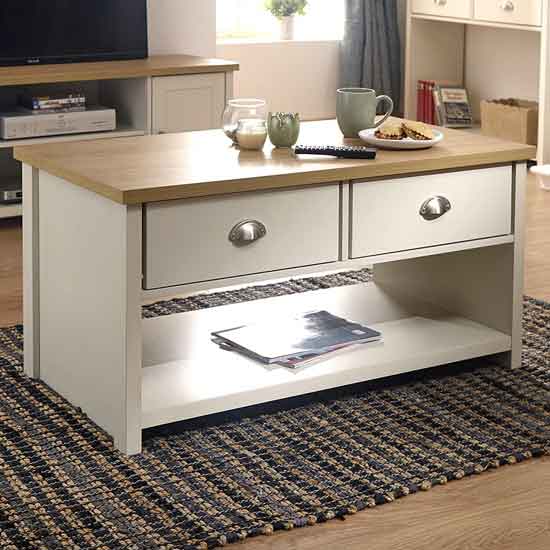 Photo of Loftus rectangular wooden coffee table in cream and oak