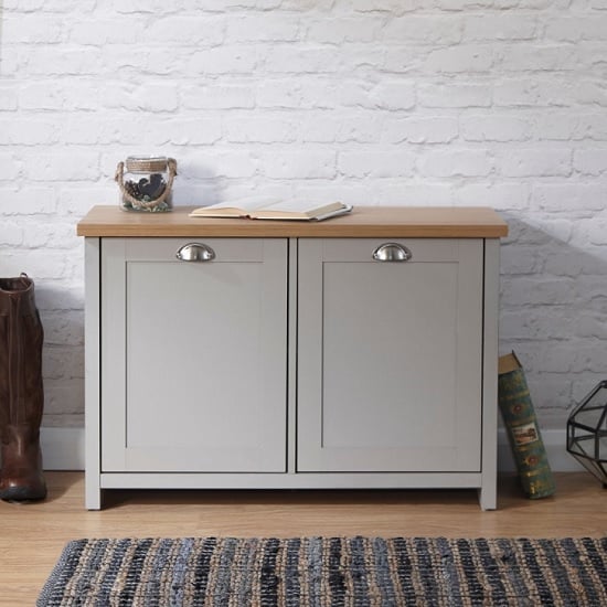 Loftus Wooden Shoe Cabinet In Grey And Oak With 2 Doors