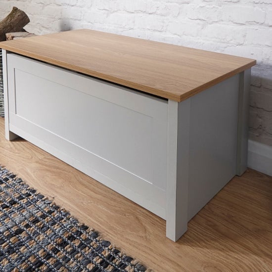 Photo of Loftus storage blanket box in grey with oak effect top