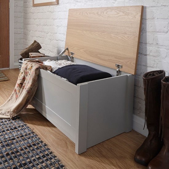 Loftus Storage Blanket Box In Grey With Oak Effect Top Furniture in
