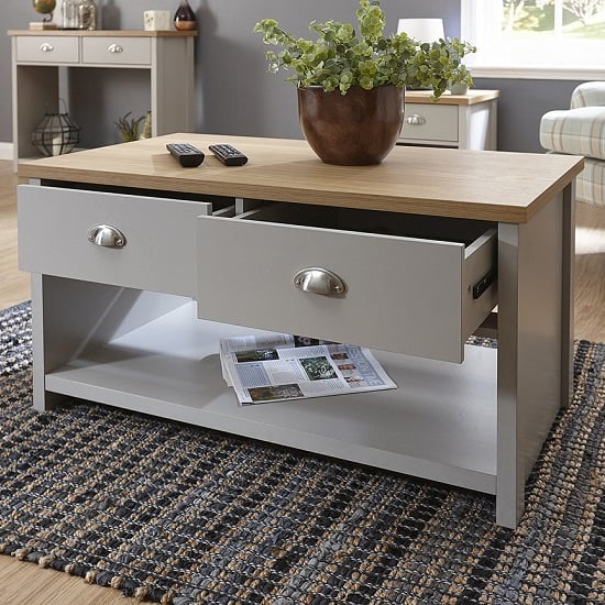 Loftus Wooden Coffee Table Rectangular In Grey With 2 Drawers_2