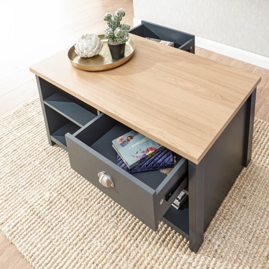 Loftus Wooden 2 Drawers Coffee Table In Slate Blue And Oak_2
