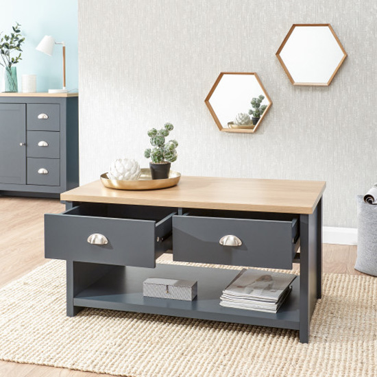 Loftus Wooden 2 Drawers Coffee Table In Slate Blue And Oak_3