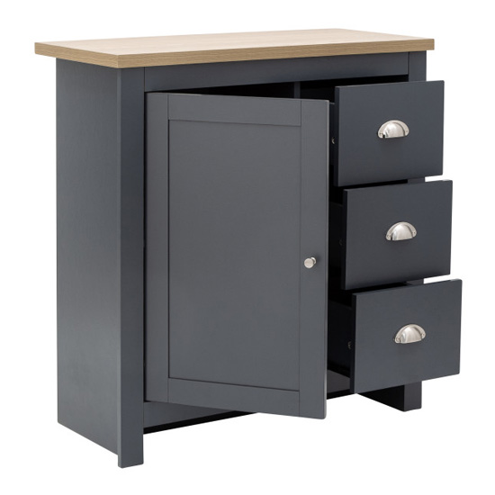 Valencia Wooden 3 Drawers Storage Unit In Slate Blue And Oak