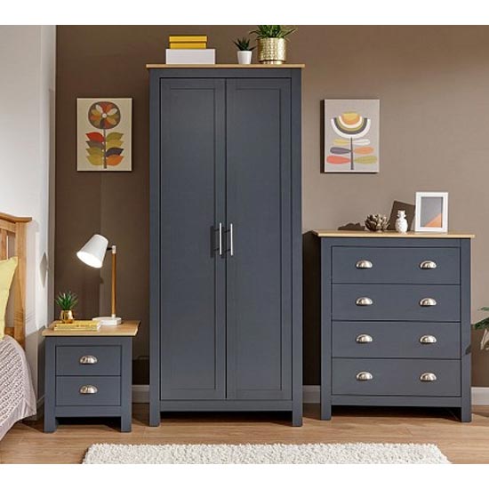 Loftus Wooden 3Pc Bedroom Furniture Set In Blue