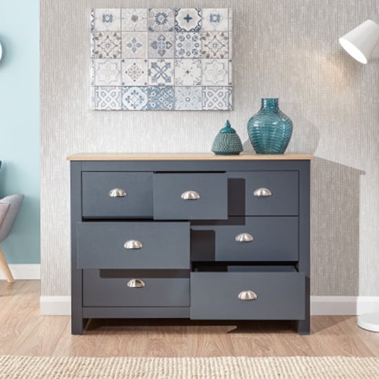 Loftus Wooden Chest Of Drawers Wide In Salte Blue And Oak_2