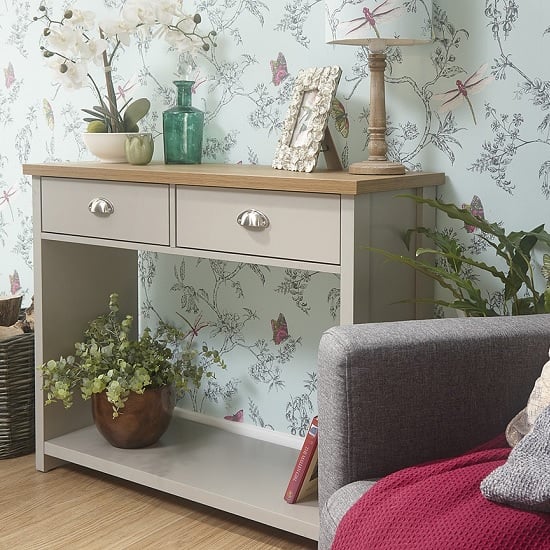 Read more about Loftus wooden console table in grey with 2 drawers