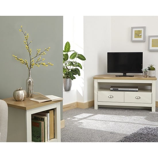 Loftus Wooden Corner TV Stand In Cream With 2 Drawers_1