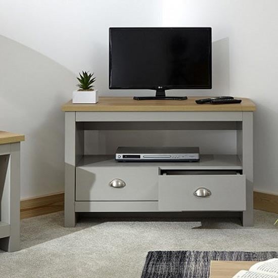 Loftus Wooden Corner TV Stand In Grey With 2 Drawers_2