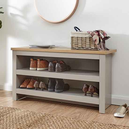 Photo of Loftus wooden shoe bench in grey and oak