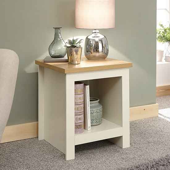 Loftus Wooden Side Table With Shelf In Cream And Oak