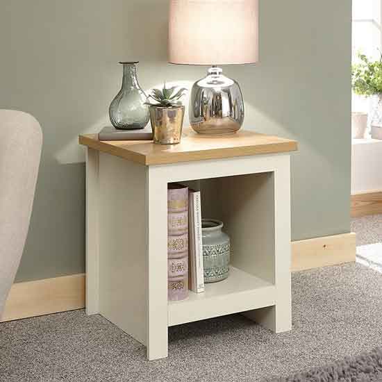 Photo of Loftus wooden side table with shelf in cream and oak