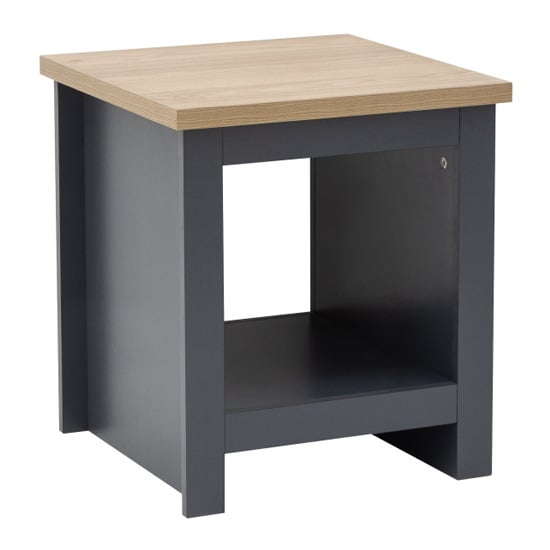 Loftus Wooden Side Table With Shelf In Slate Blue And Oak_4