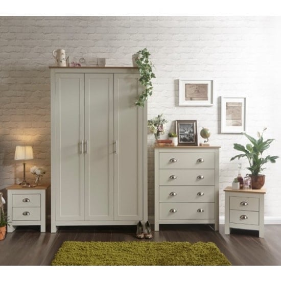 Read more about Loftus wooden bedroom furniture set in cream with oak top