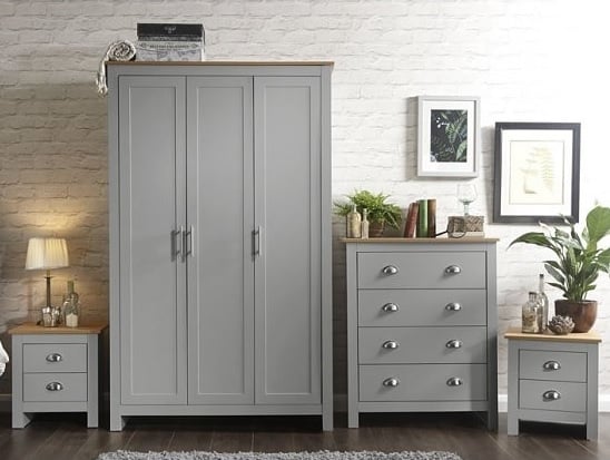 Read more about Loftus wooden bedroom furniture set in grey with oak top