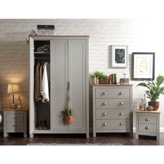 Valencia Wooden Bedroom Furniture Set In Grey With Oak Top