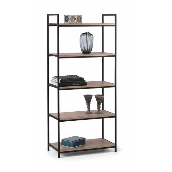 Photo of Tacita high bookcase in sonoma oak and black metal frame