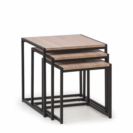 Tacita Nest Of Tables In Sonoma Oak And Black Metal Frame