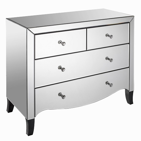 Product photograph of Valentia Mirrored Chest Of 4 Drawers In Silver from Furniture in Fashion