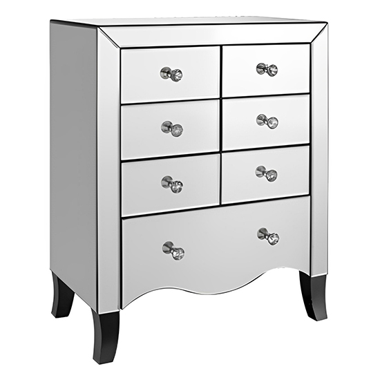 Product photograph of Valentia Mirrored Chest Of 7 Drawers In Silver from Furniture in Fashion