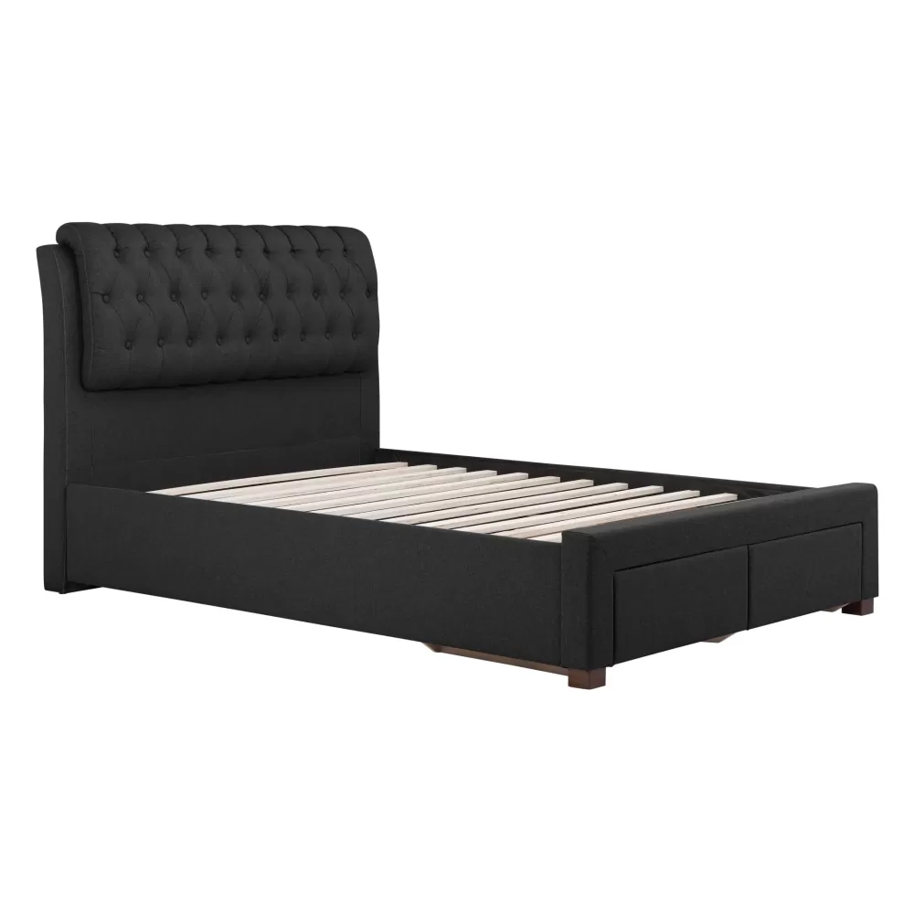 Valentina Fabric Double Bed With 2 Drawers In Charcoal