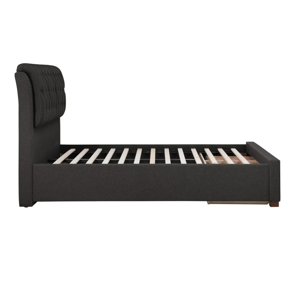 Valentina Fabric Double Bed With 2 Drawers In Charcoal