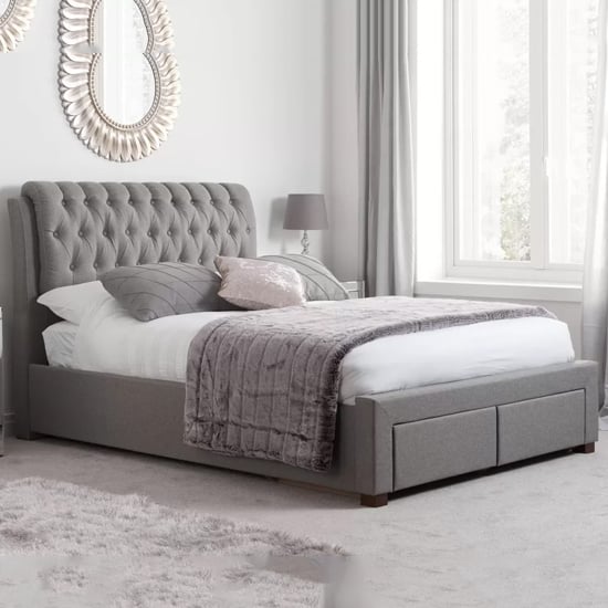 Valentina Fabric Double Bed With 2 Drawers In Grey