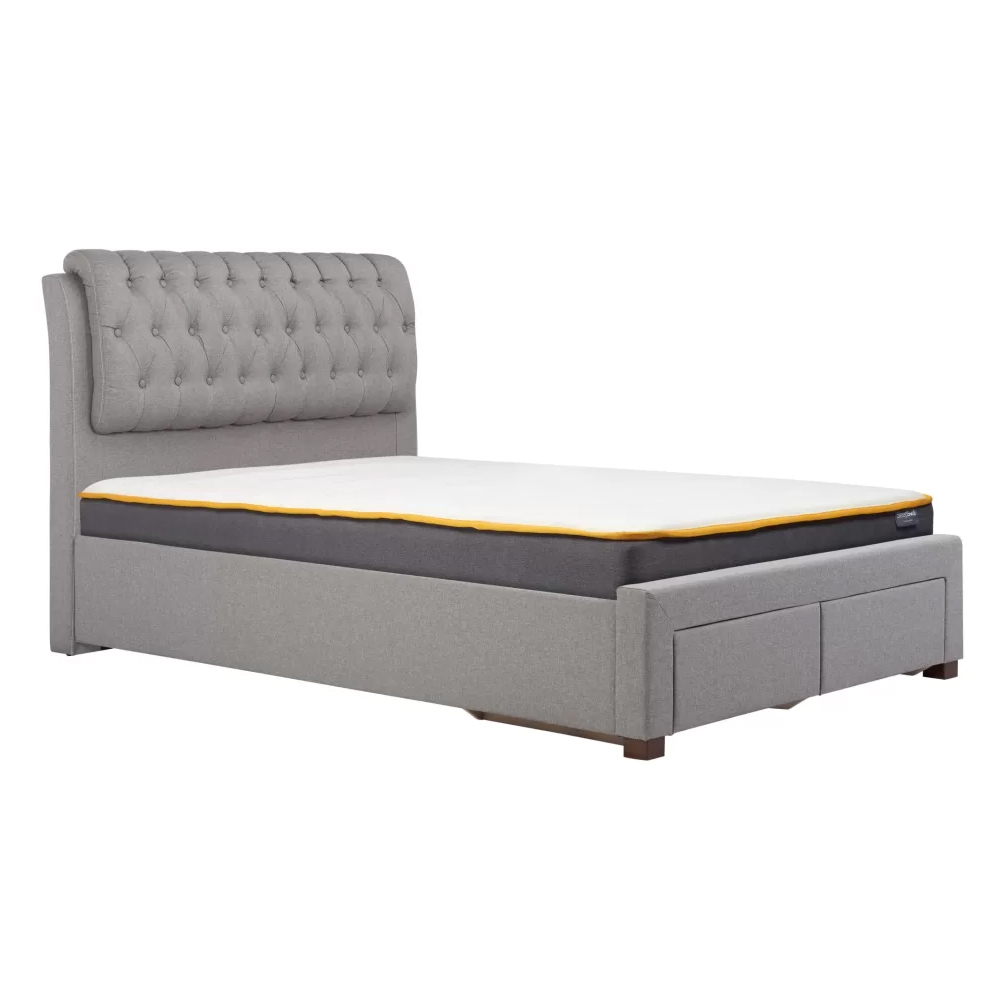 Valentina Fabric Double Bed With 2 Drawers In Grey