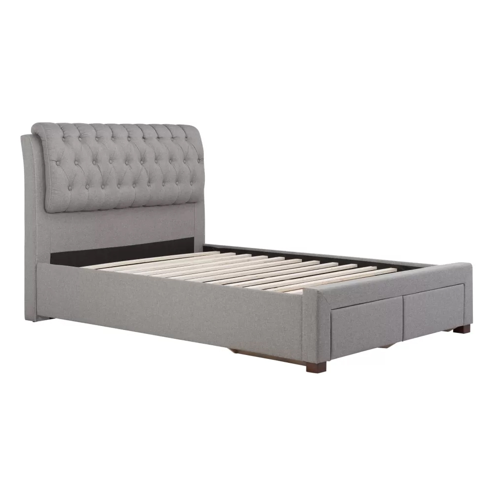 Valentina Fabric Double Bed With 2 Drawers In Grey