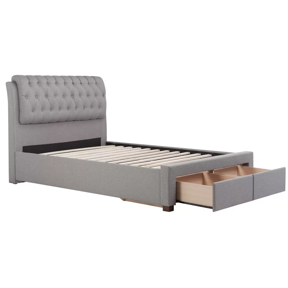 Valentina Fabric Double Bed With 2 Drawers In Grey