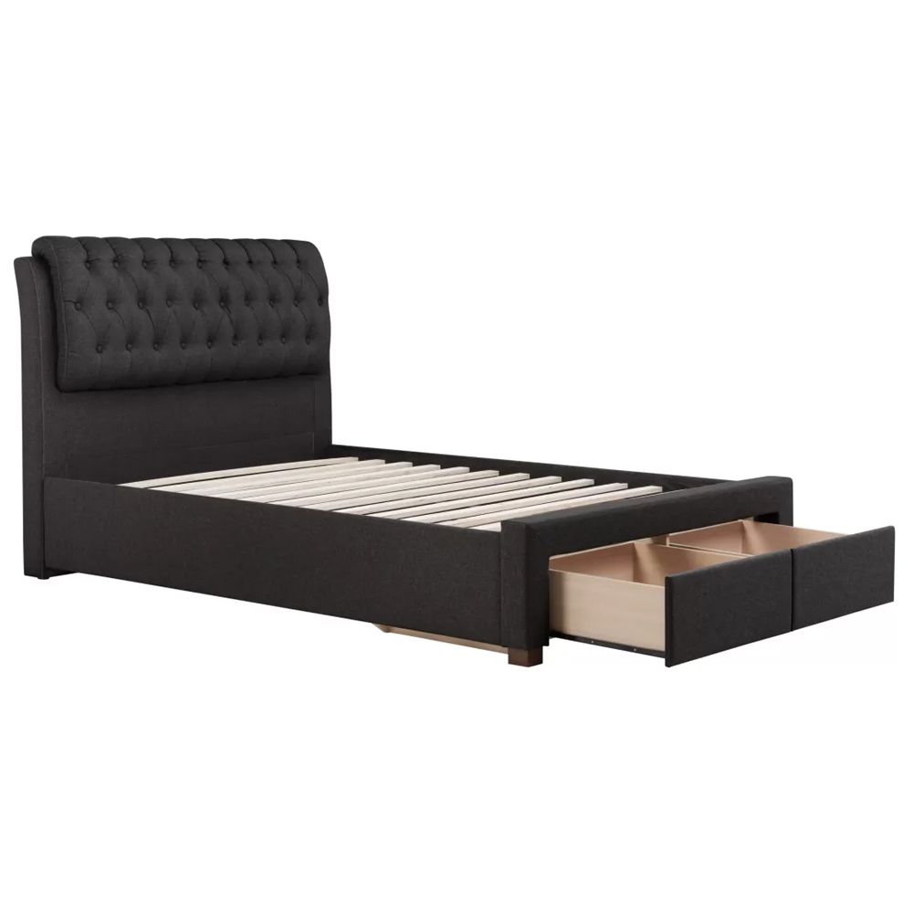 Valentina Fabric King Size Bed With 2 Drawers In Charcoal