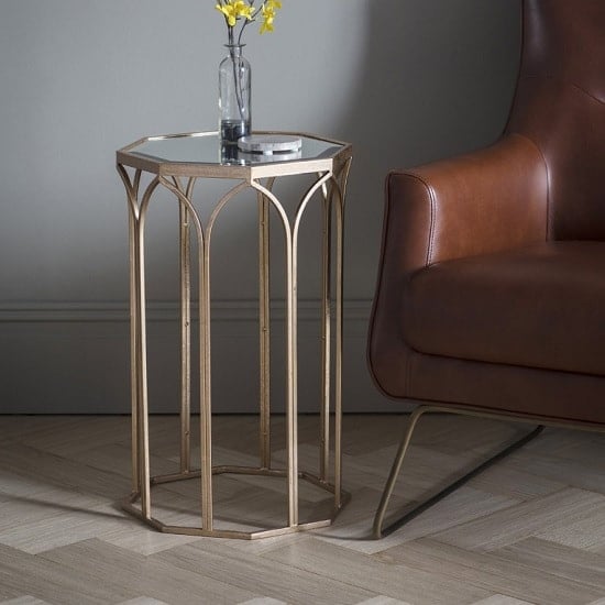 Valentina Mirrored Glass Side Table With Metal Frame