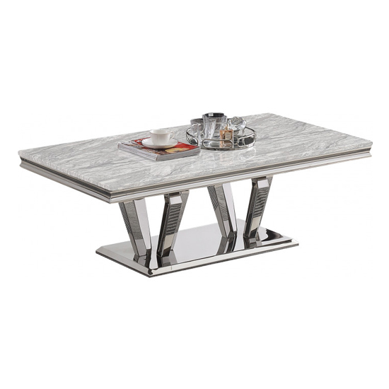 Valentino Grey Marble Coffee Table With Silver Steel Legs Furniture