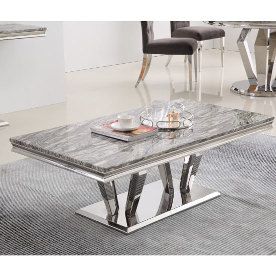 Read more about Valentino grey marble coffee table with silver steel legs