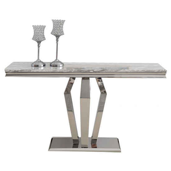 Valentino Grey Marble Console Table With Silver Steel Legs Furniture