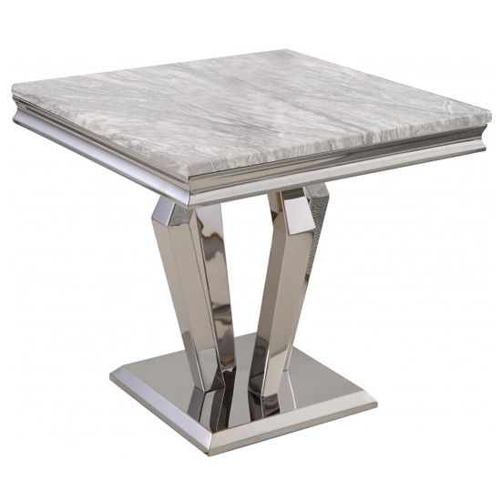 Valentino Grey Marble Side Table With Chrome Steel Legs Furniture in