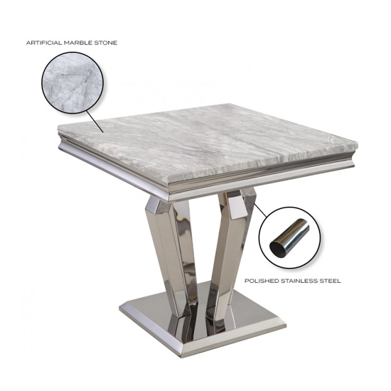 Valentino Grey Marble Side Table With Chrome Steel Legs Furniture in