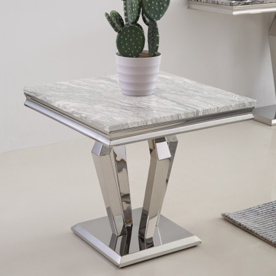 Read more about Valentino grey marble side table with chrome steel legs