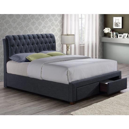 Read more about Valentino fabric king size bed in charcoal with 2 drawers